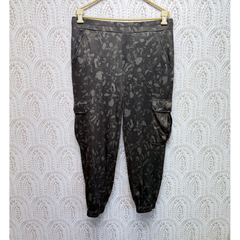 Democracy Cargo Jogger Pants Women L Camo Leopard Green Ab Technology Stretch